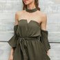 Sexy bustier chiffon black jumpsuit romper summer v neck pleated playsuit Halter backless flare slee