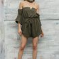 Sexy bustier chiffon black jumpsuit romper summer v neck pleated playsuit Halter backless flare slee
