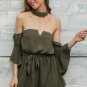 Sexy bustier chiffon black jumpsuit romper summer v neck pleated playsuit Halter backless flare slee