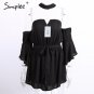 Sexy bustier chiffon black jumpsuit romper summer v neck pleated playsuit Halter backless flare slee