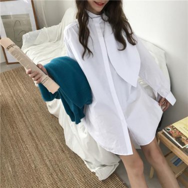 Solid Color Girls Shirts Long Sleeve Fashion Cotton Women Blouse Casual Wild Loose Shirt Women Tops 