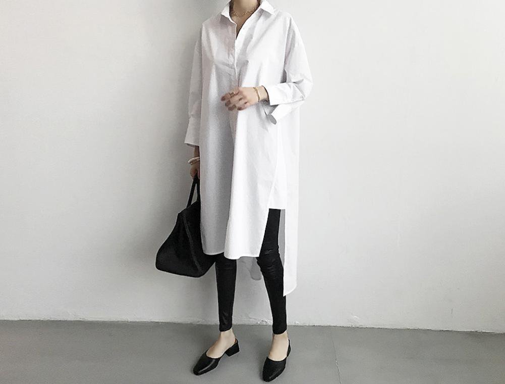 Spring New Long-sleeved Shirt Cotton Casual Split Blouse Loose Pluz Size Shirts