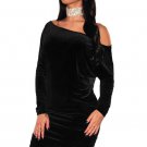 Black Velvet Off Shoulder Ruched Dress