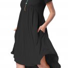 Black Short Sleeve High Low Pleated Casual Swing Dress