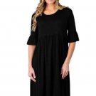 Black Ruffle Sleeve Midi Jersey Dress