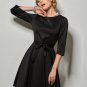 Plain 3/4 Sleeve Lace up Women\'s Vintage Dress