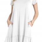 White Short Sleeve Draped Hemline Casual Shirt Dress