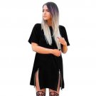 Fashion Women Short Sleeve Round Neck Double Zipper Long T-Shirt Mini Dress Black Office Dress#LSN