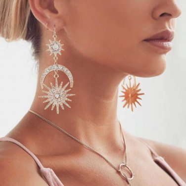 Star moon rhinestone earrings round women accessories Fashion vintage boho glimmer female accessorie