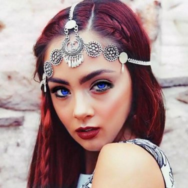 Boho Style Vintage Style Silver Plated Braided Headband Flower Headwear Ethnic Head Chain Hair Jewel