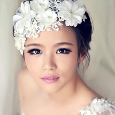 Wedding Bride Bridal White Lace Flower Headband With Rhinestone Pearl Hairband Hair Jewelry  Hair Ac