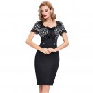 Retro Summer Dresses Women Pencil Bodycon Dress 50s Vintage Dresses Sexy V-neck Short Sleeve Bow Pol