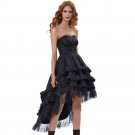 Strapless Dress  Black Lace Wiht Belt Lace Up Corset Ruffle High-Low Victorian Gothic Punk Vintage P
