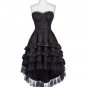 Strapless Dress Black Lace Wiht Belt Lace Up Corset Ruffle High-Low Victorian Gothic Punk Vintage P