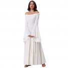 Gothic Maxi Dress Women Autumn Winter White Cotton Off Shoulder Wild Punk Street Evening Halloween C