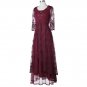 Floor Length Maxi Dress Crew Neck 3/4 Sleeve Wine Red Patchwork Lace Long Dresses Women Summer Vinta