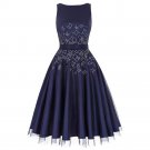 Fashion Tulle Swing Dress Women Beaded Sleeveless Rockabilly 1950s Vintage Dress Vestidos Jurken Nav