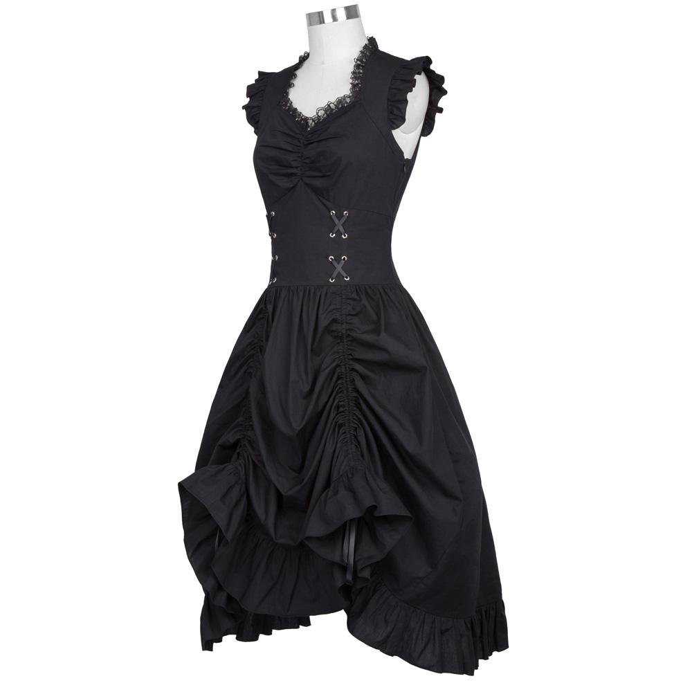 Medieval Dress Cotton Lace Sleeveless V Neck Corset Ruffle Victorian Gothic Steampunk Vintage Chris