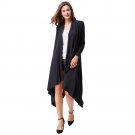 Maxi Jackets Women Black Grey Cotton Asymmetric Long Sleeve Open Stitch Basic Long Coat Spring Autum