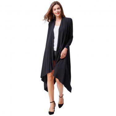 Maxi Jackets Women Black Grey Cotton Asymmetric Long Sleeve Open Stitch Basic Long Coat Spring Autum