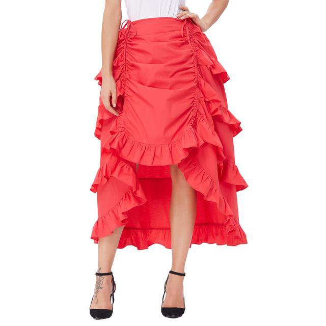 Fashion Black Fluffy Midi Skirts For Women Costume High Low Gothic Pleated Retro Vintage Skirt Saia