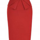 Red Skirts Faldas Women\'s Dashion OL Casual Vintage Retro Solid Color Pencil Skirt Jupe Longue High
