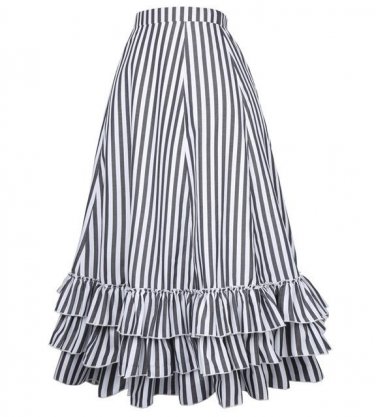Womens Skirts  Retro Vintage Steampunk Victorian Gothic Women Striped Long Sexy Summer Ruffle Bustle