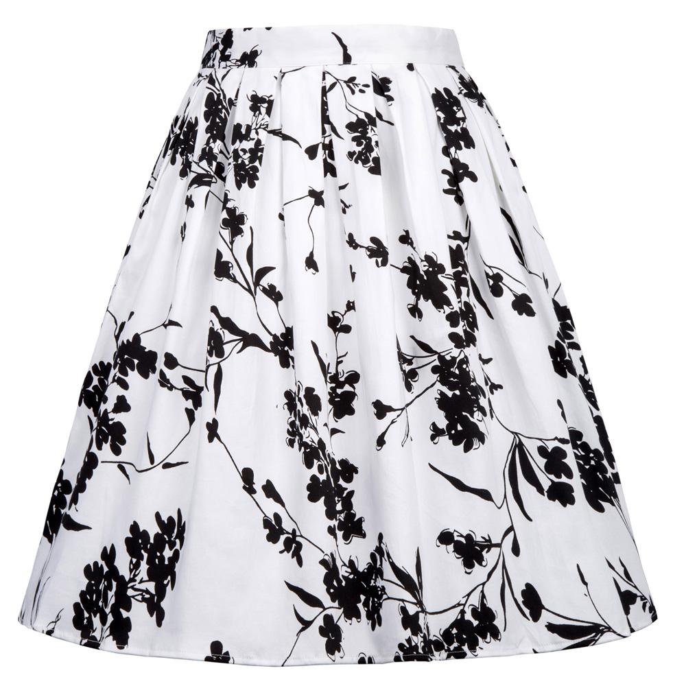 Skirts Womens Fashion Floral Print Pleated Retro Vintage 50s Skirts Pinup 60s Cotton Summer Rockabil