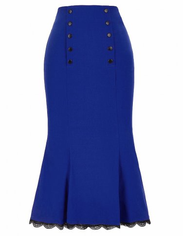 Elegant High Waist Stretchy Hips-Wrapped Mermaid Skirt High Waist A-Line Flared Skirt Black Pleated 