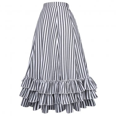 Belle Poque Long Bustle Striped Skirts Womens Sexy Corset Costume 2017 Retro Vintage Women Ruffle St
