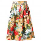 Ladies Woman Skirts  Women\'s Floral Print Vintage Retro Cotton Pleated Midi Skater Skirt Jupe Court