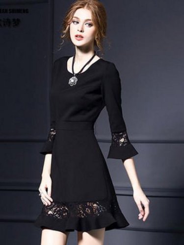 Patchwork Bell Sleeve Women\'s Day Dress