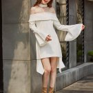White Slash Neck Bell Sleeve Women\'s Day Dress