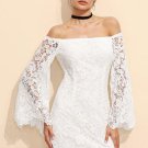 White Bell Sleeve Slash Neck Women\'s Party Dress