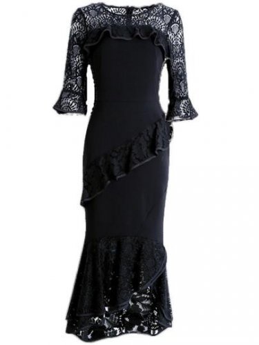 Patchwork Bell Sleeve Women\'s Maxi Dress