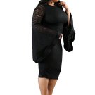 Black Plus Size Bell Sleeve Women\'s Lace Dress