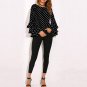 Fashion Women\'s Bell Sleeve Loose Polka Dot Shirt Ladies Casual Blouse Tops