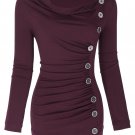 New fashion slim t-shirt women square neck 2017 long sleeve wine color sexy tee women\'s clothing wo