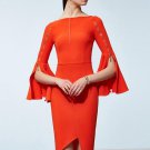 Boat Neck Bell Sleeve Zippered Women\'s Sheath Dress