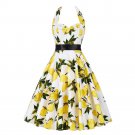 Summer Women Vintage Floral Dress Lemon Print belt Tunic 50s Robe Rockabilly Retro Party Swing Dress