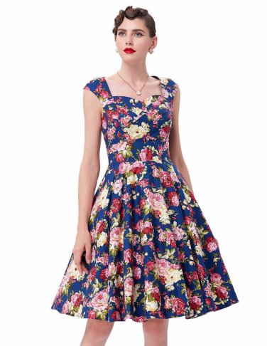 Women Spring Style 2017 New Arrival Elegant Retro Vestidos Casual Swing Robe Rockabilly Floral Print