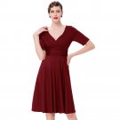Women Casual Dress Summer 2017 Retro Vintage V Neck Ladies Tunic Short Sleeve Wear to Work Clothes S