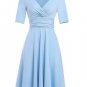 Women Casual Dress Summer 2017 Retro Vintage V Neck Ladies Tunic Short Sleeve Wear to Work Clothes S