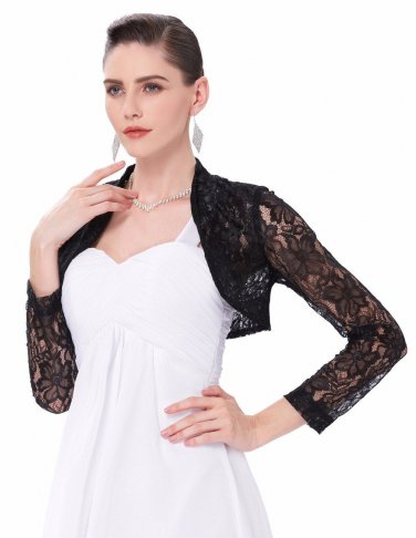 Sexy Lace Jacket Womens Ladies Long Sleeve Cropped Shrug Black White Coat 2017 Plus Size Fashion Lac