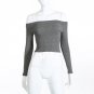 Women Off Shoulder Crop Top T Shirts Long Sleeve Short T-shirts For Women Clothing Fashion Black T-s