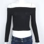 Women Off Shoulder Crop Top T Shirts Long Sleeve Short T-shirts For Women Clothing Fashion Black T-s