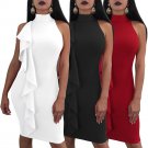 New Arrival 2018 Summer Women Dresses Sleeveless Turtleneck Ruffles Sexy Slim Bodycon Party Mini Pen