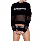 Casual Cropped Hoodie Sweatshirt Women Tops Letter Print Long Sleeve Sexy Mesh Hoodies Autumn
