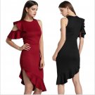 New Summer Fashion Women Knitted Casual ONeck Solid Color Dresses Sexy Party Irregular Slim Ruffles 