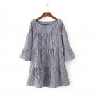 Summer Women Oversized Pleated Plaid Dress Elegant Flare Sleeve Loose Sweet Dresses Vestidos LM75